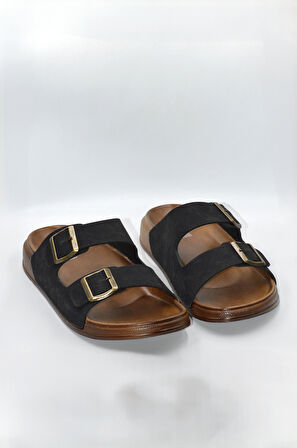 Erkek Siyah Çift Bantlı Anatomik Günlük Terlik