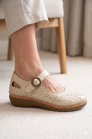 Bio Mary Kadın Hakiki Deri Bej Lazer Kesim Comfort Ayakkabı