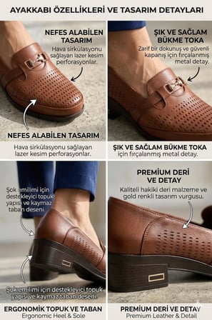 Taba Hakiki Deri Lazer Kesim Hafif Topuklu Günlük Kadın Comfort Ayakkabı