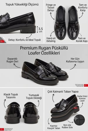 Kadın Rugan Siyah Klasik Kiltie Püsküllü Loafer Ayakkabı-Günlük & Ofis ve Okul Ayakkabısı