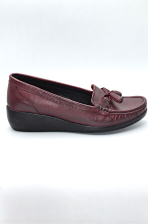 Kadın Bordo Hakiki Deri Comfort Topuk Jelli Ayakkabı ( Elm-0042 )