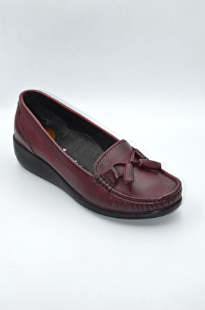 Kadın Bordo Hakiki Deri Comfort Topuk Jelli Ayakkabı ( Elm-0042 )