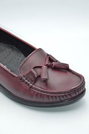 Kadın Bordo Hakiki Deri Comfort Topuk Jelli Ayakkabı ( Elm-0042 )