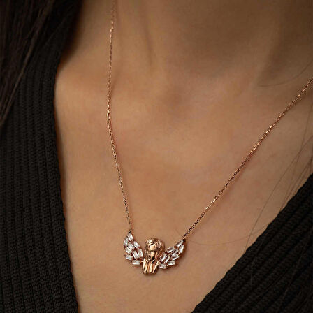 925 Ayar Gümüş Kanatlı Melek Kadın Gümüş Kolye