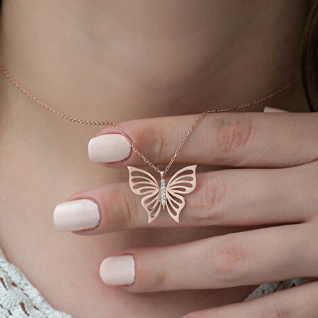 925 Ayar ​Gümüş Rose Bahar Kelebeği Kadın Gümüş Kolye