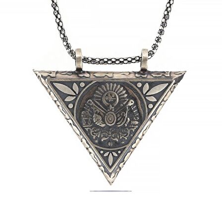 925 Ayar Gümüş Üçgen İçi Açılabilen Osmanlı Arma Muskalık Gümüş Kolye