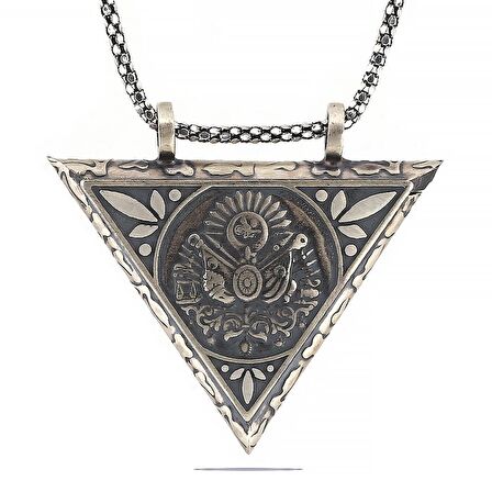 925 Ayar Gümüş Üçgen İçi Açılabilen Osmanlı Arma Muskalık Gümüş Kolye