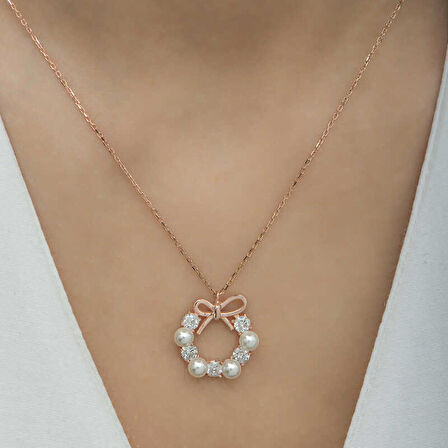 925 Ayar Gümüş İnci Kurdele Kadın Gümüş Kolye