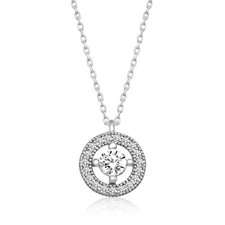 925 Ayar Gümüş Minimal Yuvarlak Tektaş Kadın Gümüş Kolye