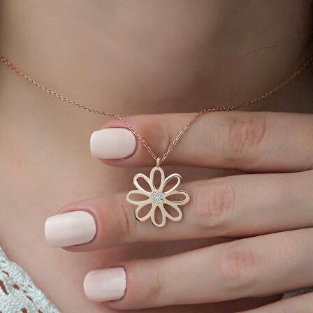 925 Ayar Gümüş Rose Çiçek Kadın Kolye