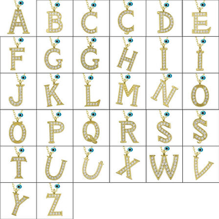 925 Ayar Gümüş Nazar Gold O Harfi Kadın  Kolye