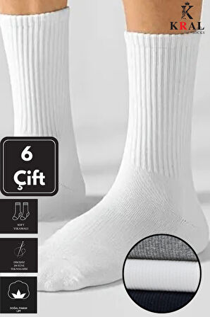 6 Çift Pamuklu Tenis Çorap Dikişsiz Soket Boy Unisex ASORTİ