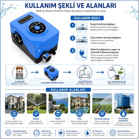 Sincontrol SN-15YCQWB-15M 15 Metre Yeni Nesil Su Pompası Hidromatlı Basınç Pompası