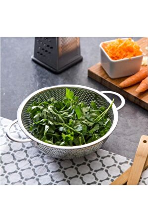 Çift Kulplu Paslanmaz Çelik Makarna Süzgeci 28,5 Cm