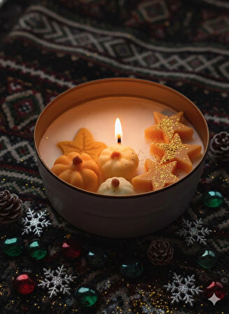 El Yapımı Sonbahar & Yılbaşı Temalı Kokulu Mum Balkabağı ve Yıldız Figürlü Dekoratif Mum Ev Dekoru 