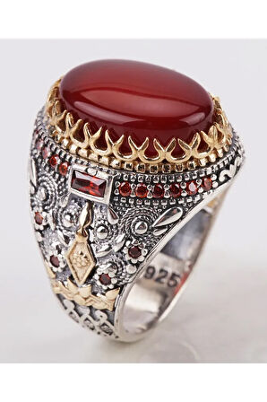 Erkek Baget Akik Taşlı  Gümüş Yüzük 925 Ayar