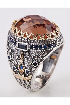 Erkek Zultanit Taşlı Safir Mikro Taş 925 Ayar Gümüş Yüzük