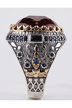 Erkek Zultanit Taşlı Safir Mikro Taş 925 Ayar Gümüş Yüzük