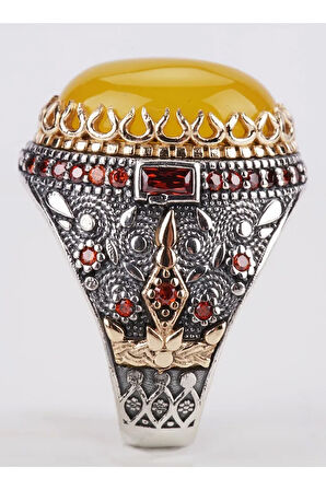 Erkek Sarı Yemen Akik Taşlı 925 Ayar Gümüş Yüzük