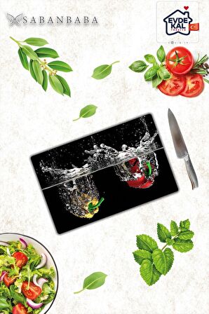 Biber ve Su Cam Kesme Tahtası - Cam Kesme Tablası  | 20 cm x 30 cm