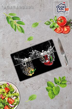 Biber ve Su Cam Kesme Tahtası - Cam Kesme Tablası  | 20 cm x 30 cm