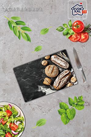 Buğdaylı Ekmek Cam Kesme Tahtası - Cam Kesme Tablası  | 20 cm x 30 cm