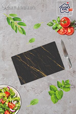 20x30 cm Siyah Altın Mermer Desenli Cam Kesim Tablası