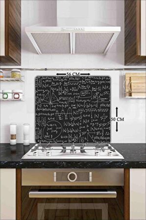 Cam Ocak Koruyucu Ve Cam Kesme Tahtası Matematik 50 cm x 56 cm Tek Parça