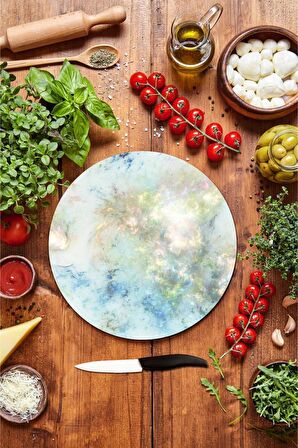 Işıl Desenli Cam Kesme Tahtası - Cam Kesme Tablası - Sunum Tabağı| Çap 32 Cm