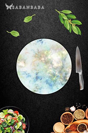 Işıl Desenli Cam Kesme Tahtası - Cam Kesme Tablası - Sunum Tabağı| Çap 32 Cm