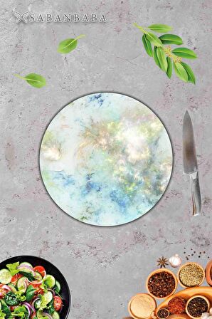 Işıl Desenli Cam Kesme Tahtası - Cam Kesme Tablası - Sunum Tabağı| Çap 32 Cm