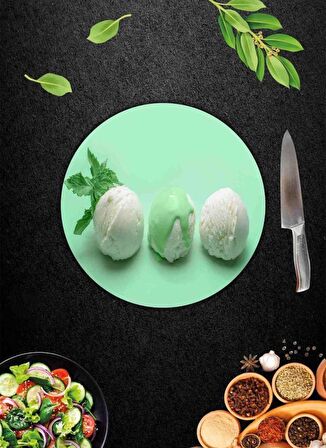 Cold Desenli Cam Kesme Tahtası - Cam Kesme Tablası - Sunum Tabağı| Çap 32 Cm