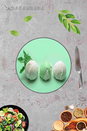 Cold Desenli Cam Kesme Tahtası - Cam Kesme Tablası - Sunum Tabağı| Çap 32 Cm