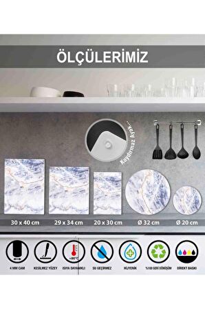 Cold Desenli Cam Kesme Tahtası - Cam Kesme Tablası - Sunum Tabağı| Çap 32 Cm