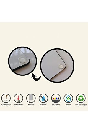 Mavi Çiçekler  Cam Kesme Tahtası - Cam Kesme Tablası | 30 Cm X 40 Cm