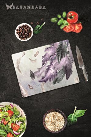  Kuş Tüyü  Desen  Cam Kesme Tahtası - Cam Kesme Tablası | 30 Cm X 40 Cm