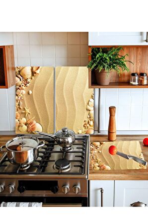 Takım Halinde Kumsal 20x30 Cm Kesme Tablası Ve 60x52cm Cam Ocak Koruyucu 4'lü Ocaklar