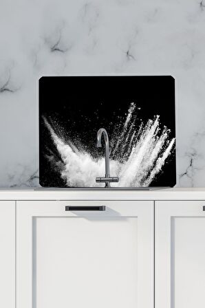 Black Desenli Mutfak Duş Lavabo Arkası Koruyucu - 50x56 cm