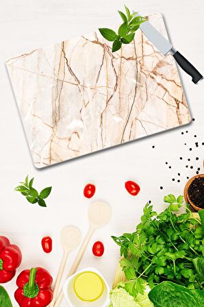 Kırmızı Taş Desenli Cam Kesme Tahtası - Cam Kesme Tablası | 30 Cm x 40 Cm