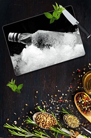 Buzlu Şişe Desenli Cam Kesme Tahtası| 30 Cm X 40 Cm