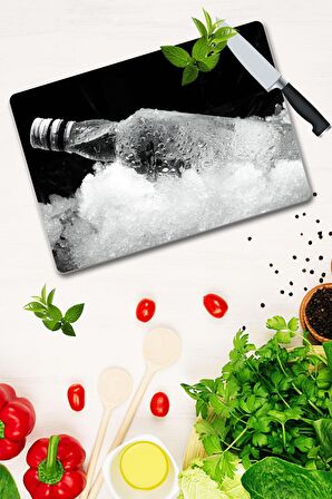 Buzlu Şişe Desenli Cam Kesme Tahtası| 30 Cm X 40 Cm