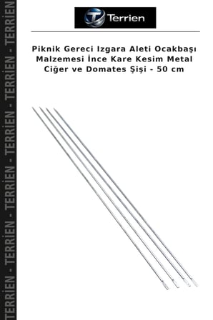 Piknik Gereci Izgara Aleti Ocakbaşı Malzemesi İnce Kare Kesim Metal Ciğer ve Domates Şişi - 50 cm