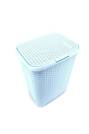 Hasır Desenli Plastik Çamaşır Sepeti Açık Mavi