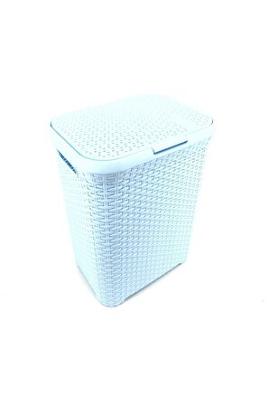 Hasır Desenli Plastik Çamaşır Sepeti Açık Mavi