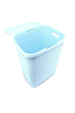 Hasır Desenli Plastik Çamaşır Sepeti Açık Mavi