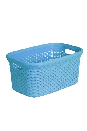 Hasır Desenli Plastik Açık Mavi Çamaşır Sepeti & Açık Mavi Çamaşır Selesi