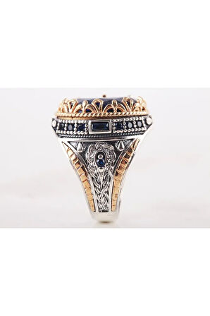 Doğal Safir Taşlı 925 Ayar Gümüş Erkek Yüzük