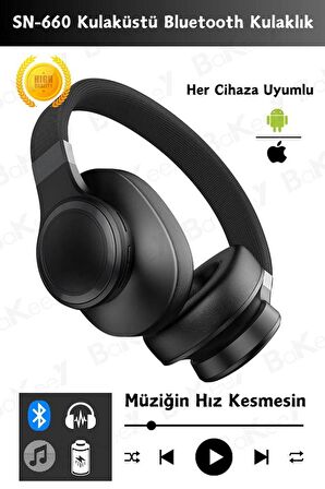 SN660 Bluetooth Kablosuz Kulak Üstü Kulaklık Mikrofonlu Oyuncu Kulaklıkları Android-İphone Uyumlu