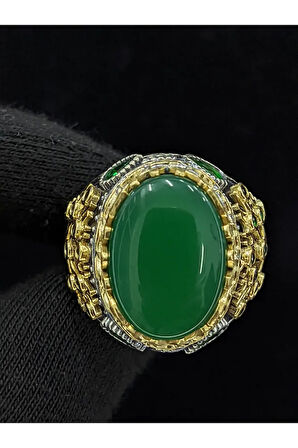 Yaşam Ağacı Modelli  Oval Akik Taşlı 925 Ayar Erkek Gümüş Yüzük