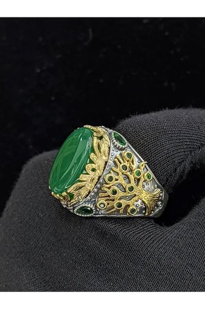 Yaşam Ağacı Modelli  Oval Akik Taşlı 925 Ayar Erkek Gümüş Yüzük
